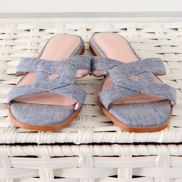 Anthropologie Avec Les Filles Blaye Chambray Slide Sandals Flip Flops Flats 7 - Picture 12 of 16